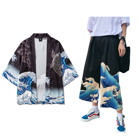 Unisex Woman Japanese Harajuku Kimono Haori Thin Sunscreen Coat Cardigan Ukiyo Man Wide Leg Pants Leisure Loose Harem Trousers ► Photo 1/6