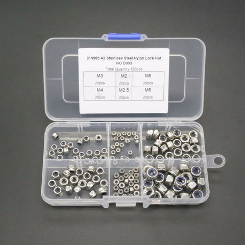 120pcs/box  M2 M2.5 M3 M4 M5 M6 304 Stainless steel nylon Lock Nut Metric Assortment Kit ► Photo 1/4