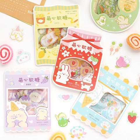 45 pcs/pack Cute Candy Series Journal Decorative Stickers Scrapbooking Stick Label Diary Stationery Album animal cat Stickers ► Photo 1/5
