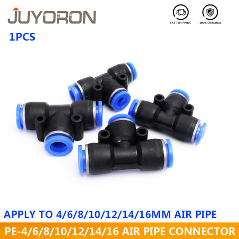 5pcs PE series T shaped Tee 4 6 8 10 12 14 16mm OD Hose 3 Way Port Y Shape Air Pneumatic Quick air Pneumatic Connectors Coupling ► Photo 1/6