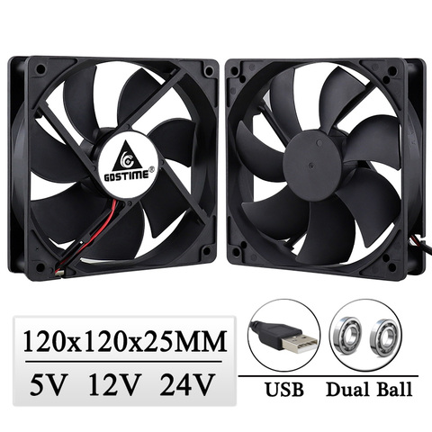 1 piece Gdstime 5V 12V 24V 120mm*120mm*25mm Ball Bearing DC Brushless Cooling Fan 120mm x 25mm 2Pin 0.3A 12cm PC Case Cooler ► Photo 1/6