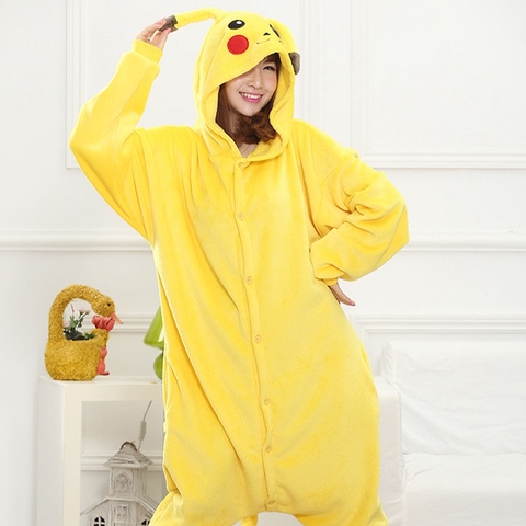 Adults Animal Pajamas Sets Cartoon Sleepwear Cosplay Zipper Women Men Winter Unisex Flannel Yellow Anime Pijamas ► Photo 1/5