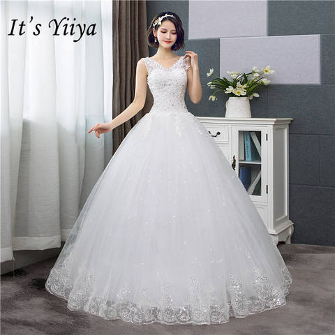 It's YiiYa New V-neck Wedding Dresses Simple Off White Sequined Cheap Wedding Gown De Novia HS288 ► Photo 1/6
