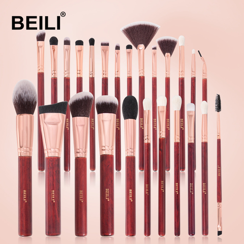 BEILI brushes red pro goat hair makeup brushes set eye shadow Contour Foundation Blending Vintage make up brush fan brushes ► Photo 1/6