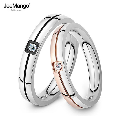 JeeMango Classic Cubic Zirconia Ring Stainless Steel Shinning Crystal Couple Ring Forever Love For Romantic Wedding Rings OGJ446 ► Photo 1/5