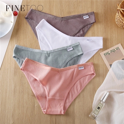 Cheap FINETOO Cotton Women Sexy V-Waist Thongs Women's Comfortable