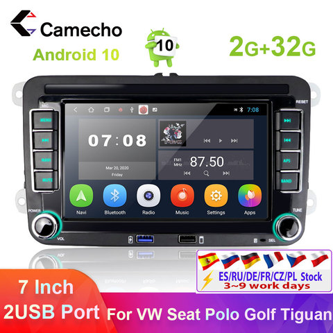 Camecho 2 Din Car Radio Android Car Multimedia Player 2 din autoradio For VW Volkswagen Skoda Seat Polo Tiguan Golf Passat b6 b7 ► Photo 1/6