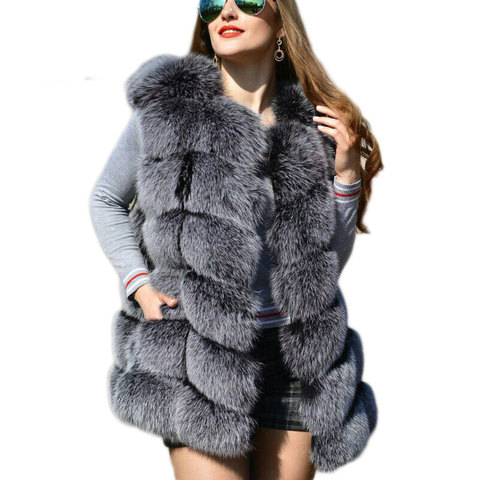 Faux Sliver Fox Fur Vest Women Winter Fashion Medium Long Artifical Fox Fur Vests Woman Warm Fake Fox Fur Coats Female Ladies ► Photo 1/6