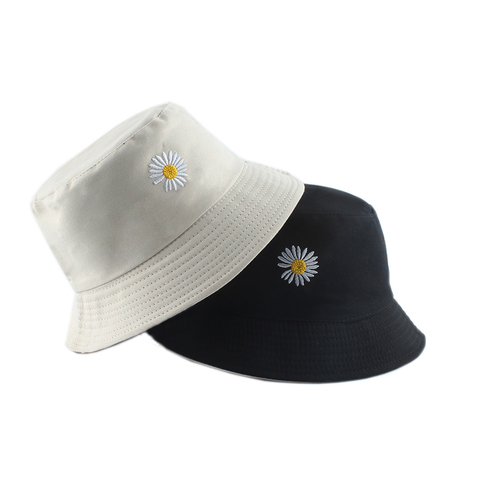 Summer Daisies Embroidery Bucket Hat Women Cotton Fashion Sun Cap Girls Reversible daisy Bob Sun Femme Floral Panama Hat ► Photo 1/6