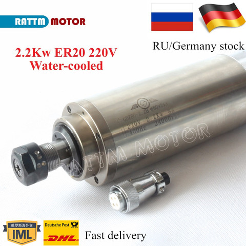 RUS/ UA/ EU Delivery!! 220V 2.2W ER20 Water-cooled Spindle motor 24000rpm for ENGRAVING MILLING GRIND ► Photo 1/1