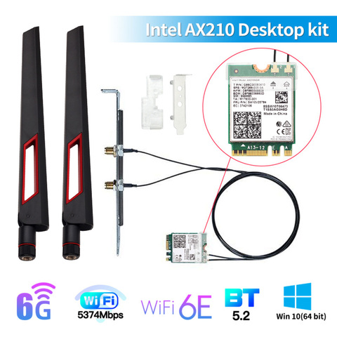 3000Mbps Wi-Fi 6E Intel AX210 Desktop Kit Dual Band 802.11AX 2.4G/5G/6Ghz AX210NGW NGFF M.2 Bluetooth5.2 WiFi Card Network Win10 ► Photo 1/6