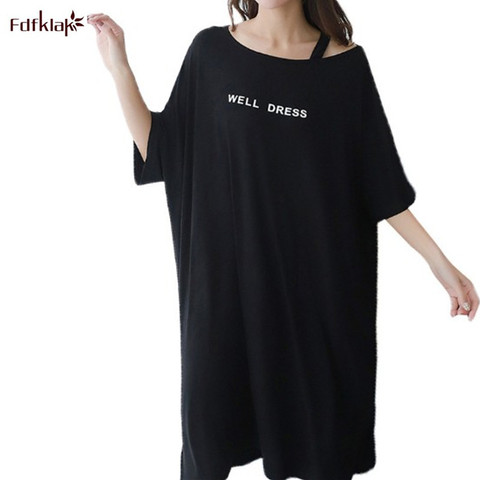 2022 New Summer Nightshirt Large Size Dress Female 90 kg Fat mm Letter Print Nightgowns Women Modal Short Sleeve Night Dress ► Photo 1/6