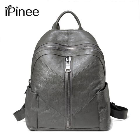 iPinee Fashion Soft Genuine Leather Large Women Backpack High Quality  Ladies Daily Casual Travel Bag Knapsack Schoolbag ► Photo 1/6