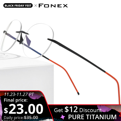 FONEX Pure Titanium Glasses Frame Women 2022 New Men Rimless Prescription Round Eyeglasses Frames Myopia Optical Eyewear 8563 ► Photo 1/6