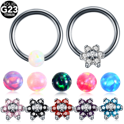 1Pc Titanium Colorful Opal Nose Rings Flower Daith Septum Piercings Helix Piercings Conch Piercing Rook Ear Rings Body Jewelry ► Photo 1/6