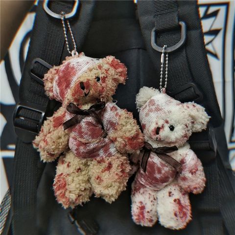 Punk Bloody Plush Bear Keychain Halloween Injured Animal Bear Doll Key Ring Bags Pendant Creative Fashion Cool Jewelry ► Photo 1/6