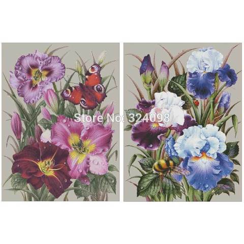 Iris and bumblebee butterfly patterns Counted Cross Stitch 14CT 18CT  DIY Chinese Cross Stitch Kits Embroidery Needlework Sets ► Photo 1/6