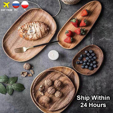 Whole Wood lovesickness Wood Irregular Oval Solid Wood Pan Plate Fruit Dishes Saucer Tea Tray Dessert Dinner Plate Tableware Set ► Photo 1/6