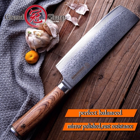 GRANDSHARP Damascus Kitchen Knives Japanese Nakiri Knife vg10 Japan Damascus Steel Vegetables Tool Stainless Steel Chef Cooking ► Photo 1/6
