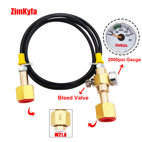 CO2 Tank Refill Station Charging Adaptor Transfer With 1.5m 5ft  Hose W21.8-14 TO W21.8-14(DIN 477)  with 2000psi gauge ► Photo 1/6