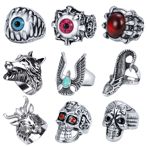 ZS Gothic Punk Ring Men Retro Wolf Skull Rings Skeleton Devil Evil Eye Animal Biker  Hip Hop Male Ring Jewelry Accessories ► Photo 1/6