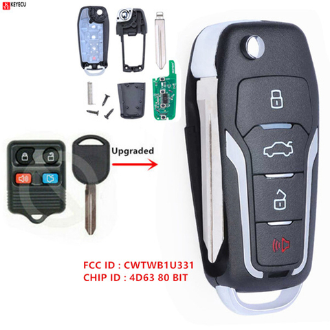 Keyecu New Upgraded Replacement Flip Remote Key 315MHz 4D63 80 BIT Chip for Ford Mustang Edge Explorer F-150 F-250 CWTWB1U331 ► Photo 1/6