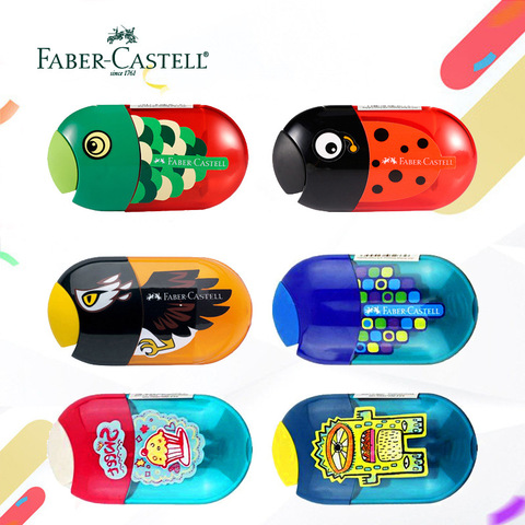 FABER-CASTELL Cartoon Pencil Sharpener Creative Double Hole Mechanical Pen Knife with Eraser Kawaii Animal Stationery Supplies ► Photo 1/6