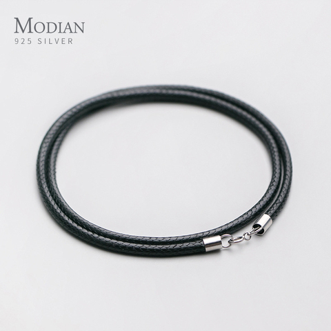 Modian New 925 Sterling Silver Buckle Chain Fashion Basic Braided Leather Cord Necklace for women All-match Pendant Fine Jewelry ► Photo 1/5