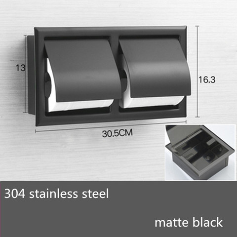 Double Wall Bathroom Roll Paper Box Black Recessed Toilet/Tissue Paper Holder All Metal Contruction 304 Stainless Steel ► Photo 1/6