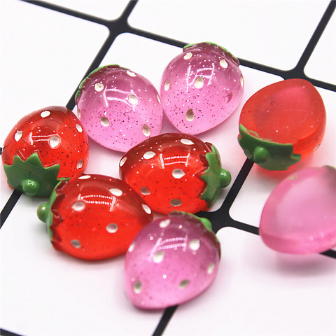 10pcs Shiny Strawberry Fruit Resin Flat back Cabochon Miniature Food Art Supply Decoration Charm Craft 14x19mm ► Photo 1/4