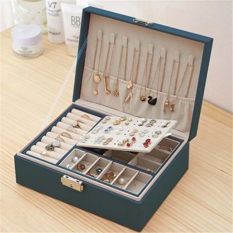 New Double-Layer Jewelery Box High Capacity Earrings Storage Box  Leather Ear Stud Ornament  Multi-Function Large Jewelry Box ► Photo 1/6