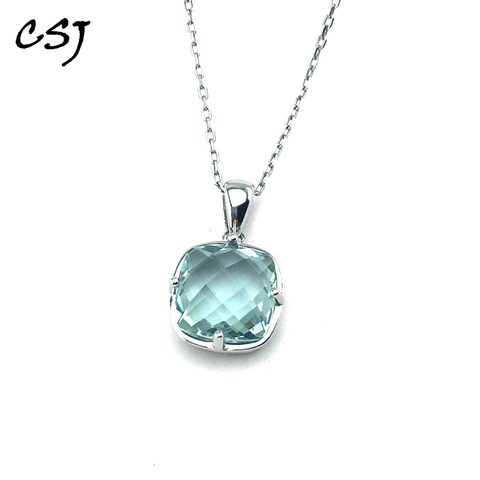 CSJ Natural Green Amethyst Quartz Gemstone Pendant in 925 Sterling Silver  Fine jewelry for Women wedding gift box free express ► Photo 1/6