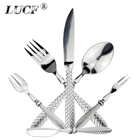LUCF Royal Luxury woven pattern handle Stainless Steel Western Dinnerware elegant Cutlery delicate tableware for kitchen hotel ► Photo 1/6