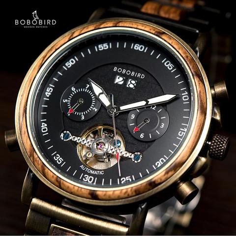 BOBO BIRD Couple Mechanical Wooden Watches Auto Date reloj made Automatic Lover Multifunctional Clock for Men Women Dropshipping ► Photo 1/6