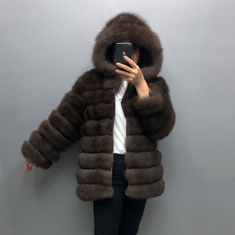 Real fox fur coat winter thick warm coat removable sleeves natural fur  fashion winter warm hooded jacket ► Photo 1/6