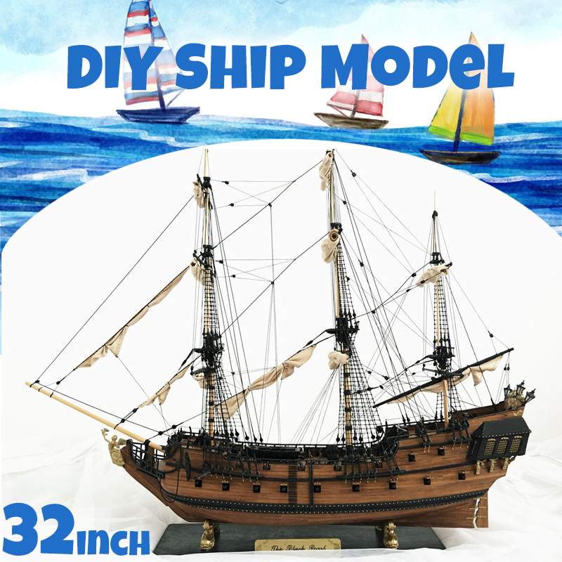 32'' Assembly Model Black Pearl Ship DIY Kits Wooden Sailing Boat Decor Toy Gift 