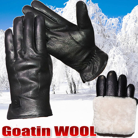 Men's leather genuine wool gloves goatskin deerskin pattern gloves sheepskin wool thickening warm gloves leather wool integrated ► Photo 1/5