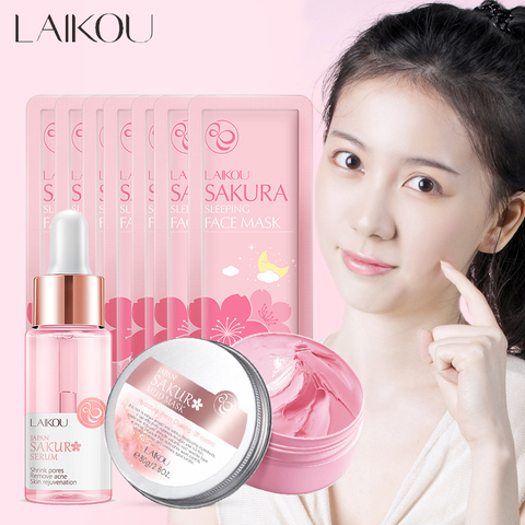 Sakura Face Care Deep Cleansing Sakura Mud Mask & Whitening Face Serum & Sleeping Mask Cream For Acne Blackhead And Oily Skin ► Photo 1/6