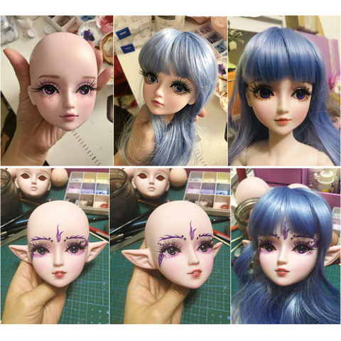 1/3 BJD Head Face Mold with Elf Ear, Doll Replacement Body Parts, Make Up Eyes Eyelash Extensions, for Hair Styling Cosmetology ► Photo 1/6