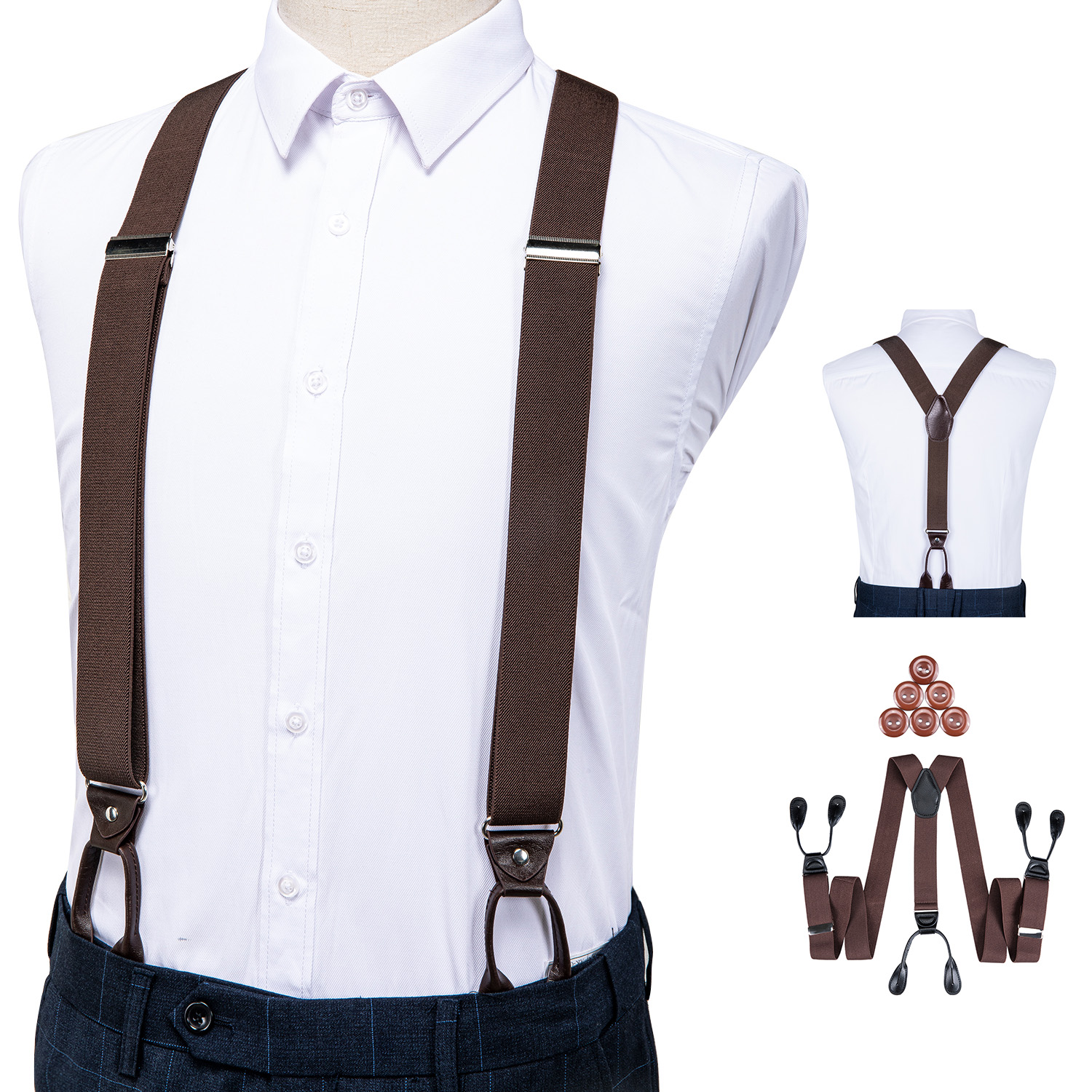 Mens Adjustable Heavy Duty Trouser Belt Suspender Elastic Leather Button Braces 