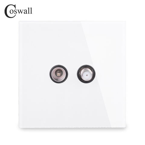 COSWALL Crystal Tempered Glass Panel Wall Satellite Socket With Female TV Outlet Black White Gold Grey R11 Series ► Photo 1/6