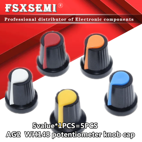 5colorX1pcs=5pcs New WH148 potentiometer knob cap(copper core) 15X17mm 6mm Shaft Hole AG2 Yellow Orange Blue White Red ► Photo 1/3