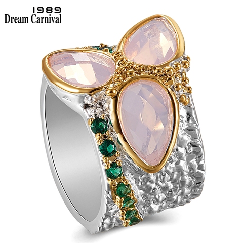 DreamCarnival 1989  Top Selling Tri-Zircon Ring Two Tones Colors with Pink Zirconia Rough Surface Unique Chic Jewelry WA11736 ► Photo 1/6