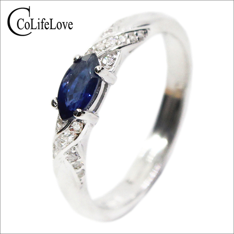 Hotsale Natural Sapphire Ring 3*6mm Natural Sapphire Gemstone Silver Ring Solid 925 Silver Sapphire Ring From Chinese Sapphire M ► Photo 1/6