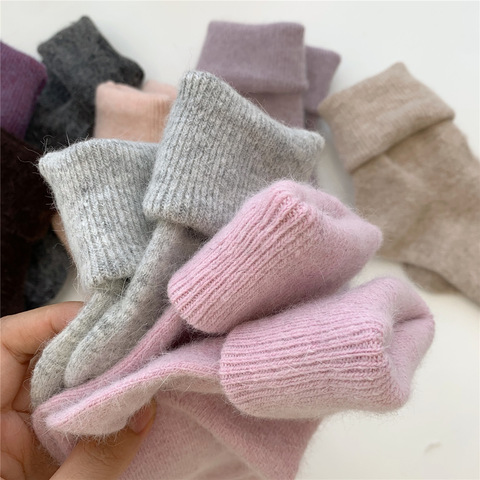 Solid Rabbit Hair Woman Socks Winter Thick Warmer Long Socks Japanese Kawaii Cute Thermal Cashmere Christmas Sock New Year Gifts ► Photo 1/6
