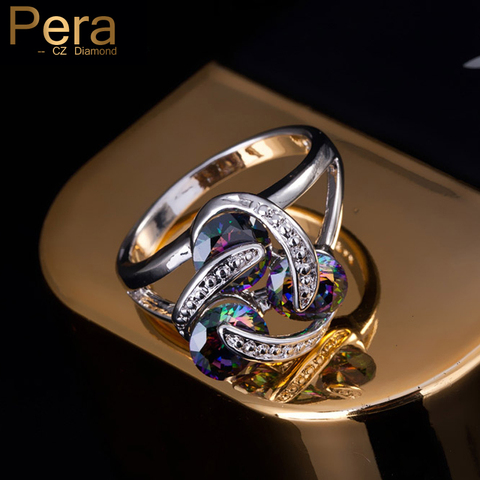 Pera Fashion Ladies Jewelry Sterling Silver 925 Classic 3 Tiny Round Rotating Rainbow Mystic Crystal Stone Rings for Women R012 ► Photo 1/6