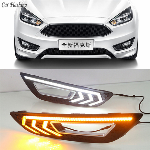 CSGJMY 2PCS For Ford Focus 3 mk3 2015 2016 2017 2022 LED DRL daytime running lights daylight with Yellow signal fog lamp ► Photo 1/6