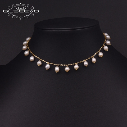 GLSEEVO Natural Fresh Water Pearl Choker Necklace For Women Wedding Gift Handmade Minimalism Necklace Luxury Fine Jewelry GN0226 ► Photo 1/4