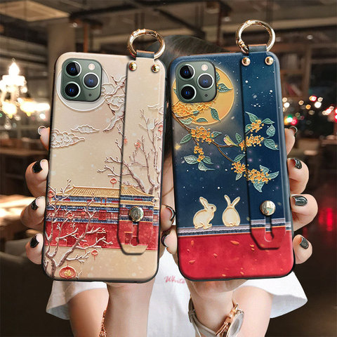 Drawing Handband Case for Huawei Mate 30 Pro 20 P40 P30 P20 4e Honor 30i Plus 20i Nova 5T Soft Silicon Floral Wrist Strap Cover ► Photo 1/6