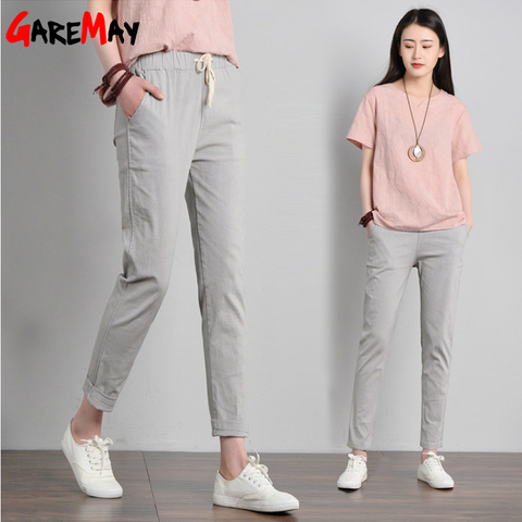 Summer Women's Pants Cotton Linen Large Size Casual Loose Ankle